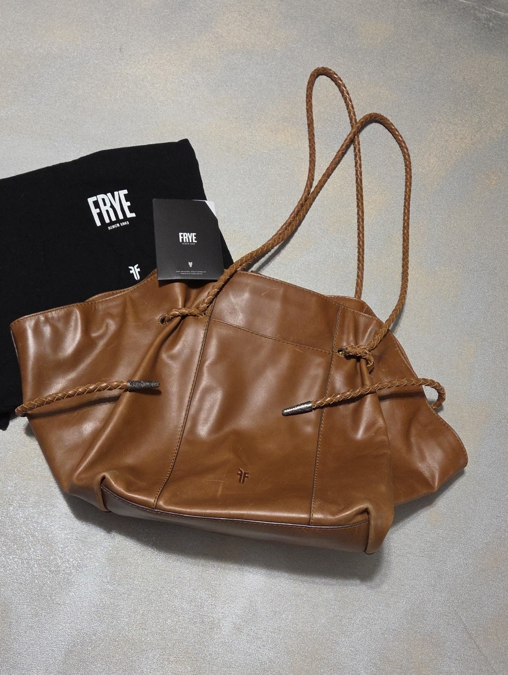 Frye Tan Leather Braided-Handle Tote